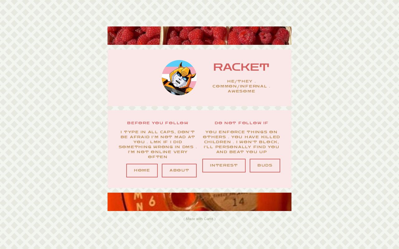 Carrd profile picture for @racket